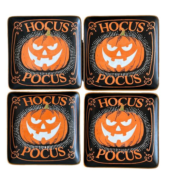Eli + Ana Halloween HOCUS POCUS HAUNTED PUMPKIN Ceramic Salad Plates 4pc NEW - Picture 2 of 13